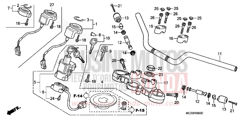HANDLE PIPE/TOP BRIDGE for Hornet 900 NOIR (NH1) from 2002
